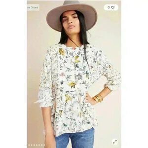 Ginevra for Anthropologie Cottage Core Lace Floral Babydoll Blouse Size Small